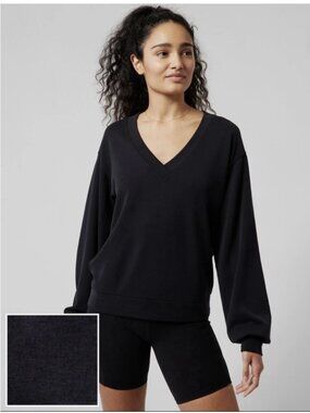 ATHLETA Seasoft V-Neck Sweatshirt in Black | Size Small